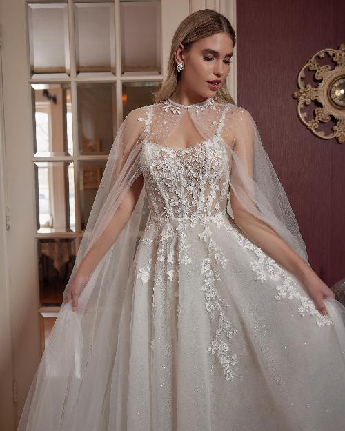 La23236 dreamy lace a line wedding dress with cape1